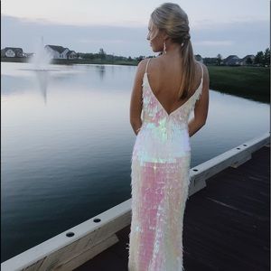Jovani Iridescent Fringe Prom Dress